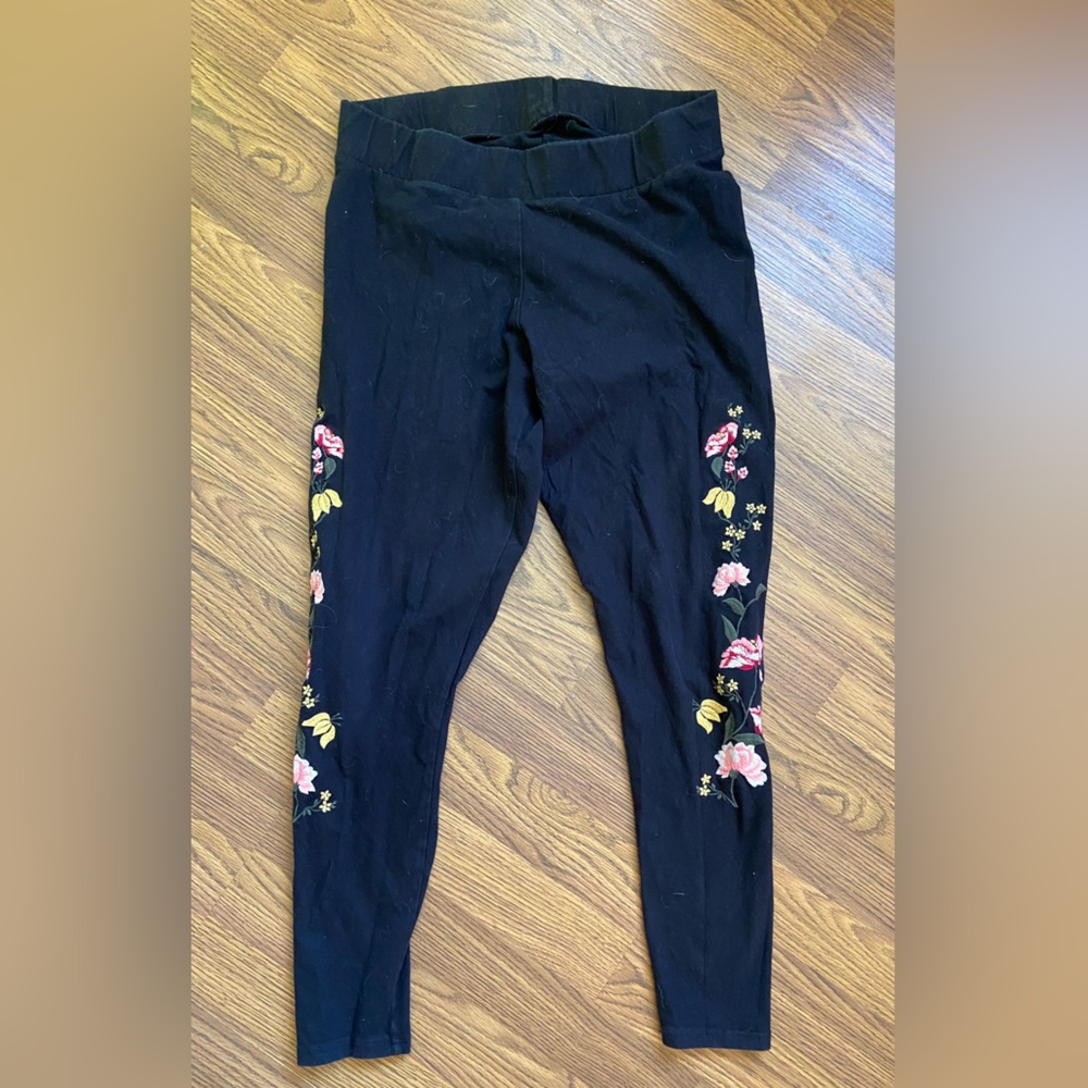 Floral Embroidered Black Pants